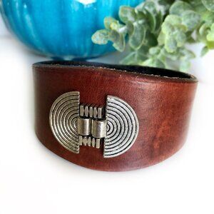 MishaGirl Handmade Leather Cuff Bracelet, Adjustable, Metal Beads *FIRM PRICE*